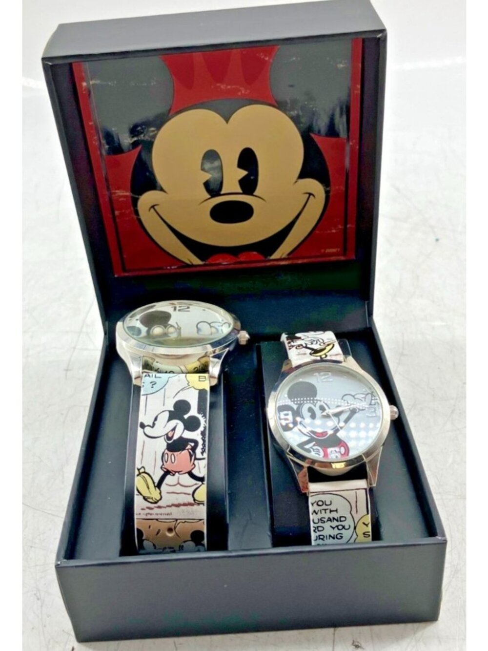 His & Hers Disney Mickey Mouse Accutime Watch Set With Comic Strip Bands & Stain